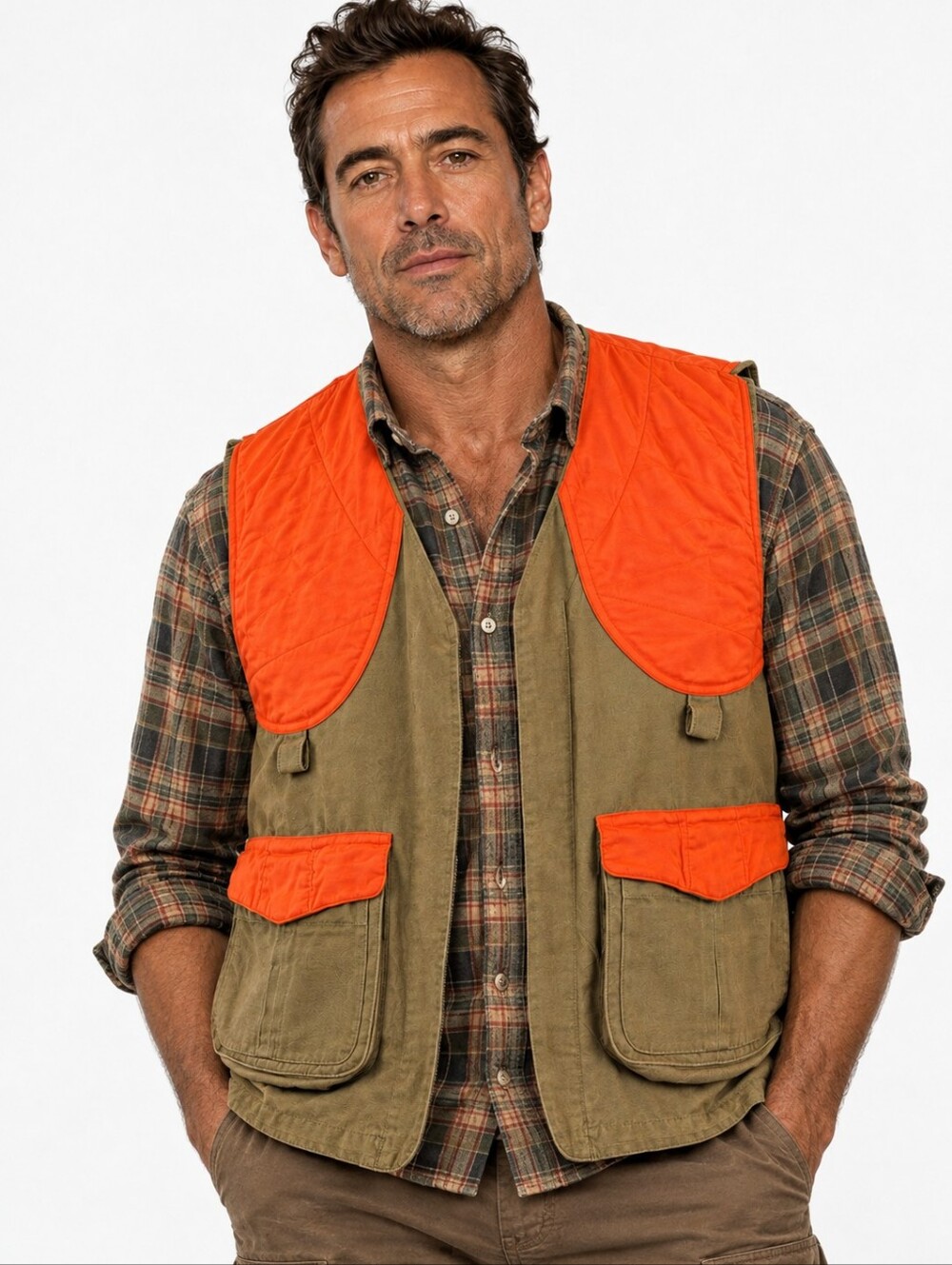 Beretta Men's XL Upland Hunting Shooting Vest Blaze Orange Khaki Game Bag EUC